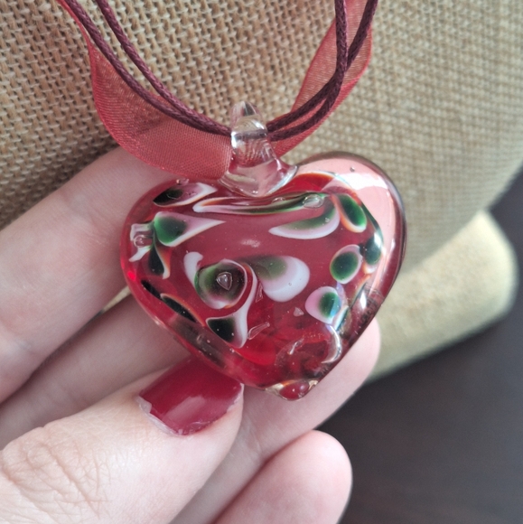 Red Murano Glass Heart Necklace - Picture 5 of 5
